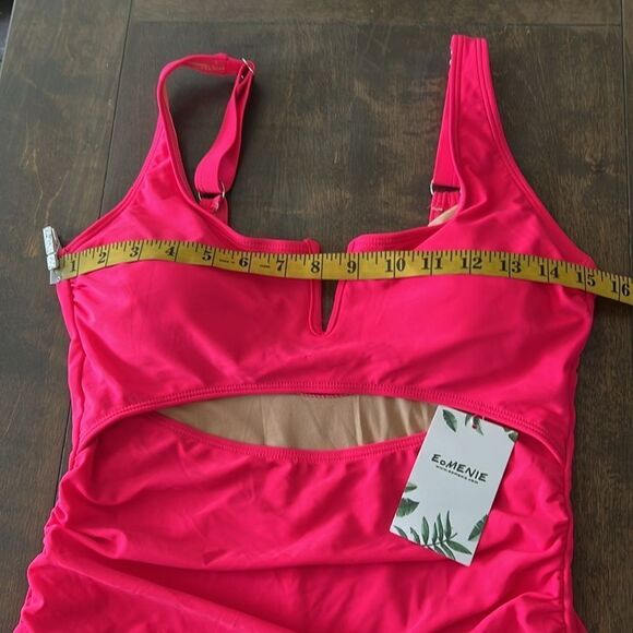 Eomenie Hot Pink Tummy Control One Piece Swimsuit Cutout High Waisted Slimming - Picture 9 of 14